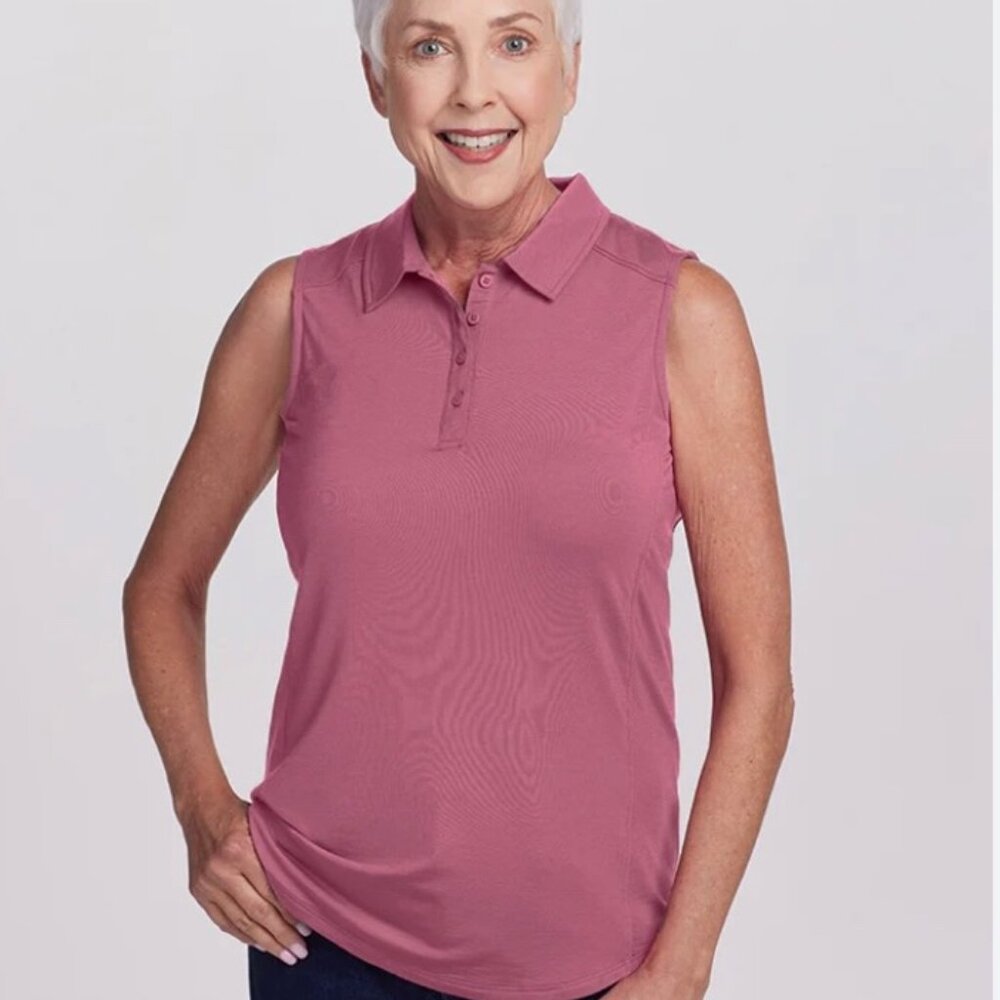 NEW Woolx Merino Blend Rosie Sleeveless Polo Dusty Rose Women's Large